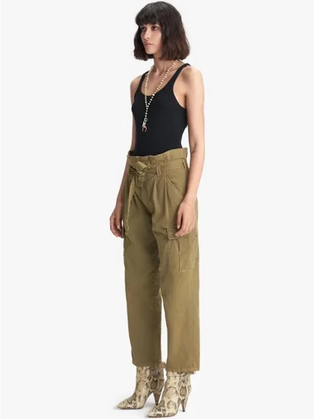 MOTHER | Women’s Brown Greaser Paperbag Pleated Belted Cargo Ankle Pants Size 26